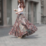 Fashion 2018 Summer Retro Luxury Printed Chiffon Women Skirt Maxi Long Female 50S Sashes Beach Skirt Elegant Boho Holidays New