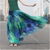 Fashion 2018 Summer Retro Luxury Printed Chiffon Women Skirt Maxi Long Female 50S Sashes Beach Skirt Elegant Boho Holidays New