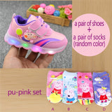 Peppa Pig Children Shoes Light Girl Led Shoes Kids Sneakers Cartoon Casual Toddler Peppa Shoes Infant Baby Outdoor  Buckle Shoes