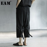 [EAM] High Elastic Waist Balck Back Buckle Linen Harem Trousers New Loose Fit Pants Women Fashion Tide Spring Summer 2020 1X019