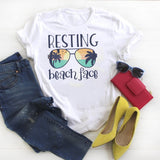 Women Shirt Summer Resting Beach Face Cute Fashion Graphic Printed Ladies Kawaii Womens Clothes Tee Top Tshirt Female T-shirt