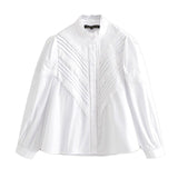 2020 white lace spiliced shirt ladies tops solid color hollow blouses long sleeve women summer tops