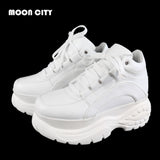 Women Platform Sneakers Leather Casual Ladies Chunky Shoes 2020 White Woman High Black Fashion Brand Thick soled Wedge Sneakers