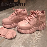 Women Platform Sneakers Leather Casual Ladies Chunky Shoes 2020 White Woman High Black Fashion Brand Thick soled Wedge Sneakers