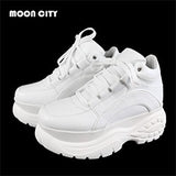 Women Platform Sneakers Leather Casual Ladies Chunky Shoes 2020 White Woman High Black Fashion Brand Thick soled Wedge Sneakers