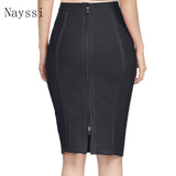 Nayssi 2019 Bandage Skirt New Arrival Knee Length Sexy High Waist  Stripes Split Pencil Skirt