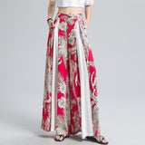 Plus size female bohemian printed wide-leg pants 2020 summer casual retro wide-leg pants elastic waist was thin draped trousers