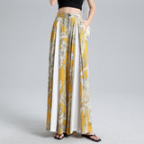 Plus size female bohemian printed wide-leg pants 2020 summer casual retro wide-leg pants elastic waist was thin draped trousers