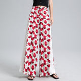 Plus size female bohemian printed wide-leg pants 2020 summer casual retro wide-leg pants elastic waist was thin draped trousers