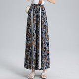 Plus size female bohemian printed wide-leg pants 2020 summer casual retro wide-leg pants elastic waist was thin draped trousers