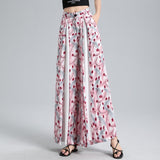 Plus size female bohemian printed wide-leg pants 2020 summer casual retro wide-leg pants elastic waist was thin draped trousers