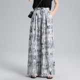 Plus size female bohemian printed wide-leg pants 2020 summer casual retro wide-leg pants elastic waist was thin draped trousers