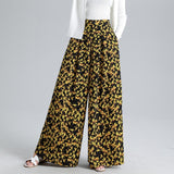 Plus size female bohemian printed wide-leg pants 2020 summer casual retro wide-leg pants elastic waist was thin draped trousers