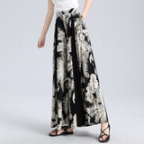 Plus size female bohemian printed wide-leg pants 2020 summer casual retro wide-leg pants elastic waist was thin draped trousers