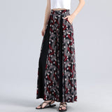 Plus size female bohemian printed wide-leg pants 2020 summer casual retro wide-leg pants elastic waist was thin draped trousers