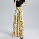 Plus size female bohemian printed wide-leg pants 2020 summer casual retro wide-leg pants elastic waist was thin draped trousers