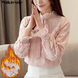 2019 Autumn Winter Fashion Lace Blouse Long Sleeve ruffless Floral Lace Shirt Womens Tops and blouses Elegant Plus Size Tops