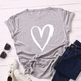 Summer Cotton Women T Shirt Heart Print S-5XL Plus Size Short Sleeve Graphic Tees Tops Casual Loose O-Neck Female TShirt