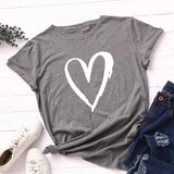 Summer Cotton Women T Shirt Heart Print S-5XL Plus Size Short Sleeve Graphic Tees Tops Casual Loose O-Neck Female TShirt