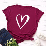 Summer Cotton Women T Shirt Heart Print S-5XL Plus Size Short Sleeve Graphic Tees Tops Casual Loose O-Neck Female TShirt