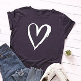 Summer Cotton Women T Shirt Heart Print S-5XL Plus Size Short Sleeve Graphic Tees Tops Casual Loose O-Neck Female TShirt