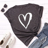 Summer Cotton Women T Shirt Heart Print S-5XL Plus Size Short Sleeve Graphic Tees Tops Casual Loose O-Neck Female TShirt