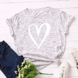 Summer Cotton Women T Shirt Heart Print S-5XL Plus Size Short Sleeve Graphic Tees Tops Casual Loose O-Neck Female TShirt