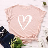 Summer Cotton Women T Shirt Heart Print S-5XL Plus Size Short Sleeve Graphic Tees Tops Casual Loose O-Neck Female TShirt