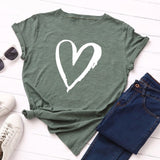 Summer Cotton Women T Shirt Heart Print S-5XL Plus Size Short Sleeve Graphic Tees Tops Casual Loose O-Neck Female TShirt