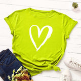 Summer Cotton Women T Shirt Heart Print S-5XL Plus Size Short Sleeve Graphic Tees Tops Casual Loose O-Neck Female TShirt