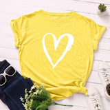 Summer Cotton Women T Shirt Heart Print S-5XL Plus Size Short Sleeve Graphic Tees Tops Casual Loose O-Neck Female TShirt