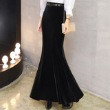 S-5XL!velvet trumpet skirt women spring autumn high waist package hip ol mermaid long skirt