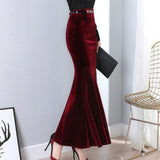 S-5XL!velvet trumpet skirt women spring autumn high waist package hip ol mermaid long skirt