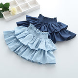 Girls' Summer Denim Skirts Pant Inside Girls Cake Short Skirts Pettiskirt Pants Tutu Ruffles Fashion Sweet Kids Girls Bottoms
