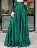 Spring Autumn Dark Green Lace Skirt Custom Made A Line Floor Length Long Maxi Skirt Exquisite Women Skirts