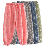Fashion Girls Pants Summer Children Girls Cotton Linen Flower Printed Casual Pants Child Trousers Kids Bloomers Cool Baby Wear